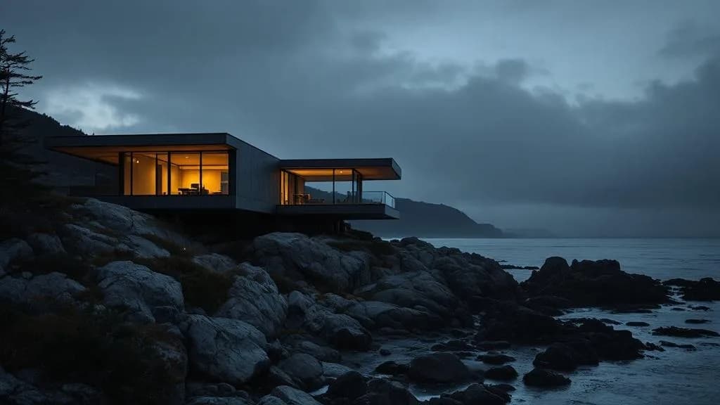 Coastal architecture photograph from the Mørk portfolio — wide hero
